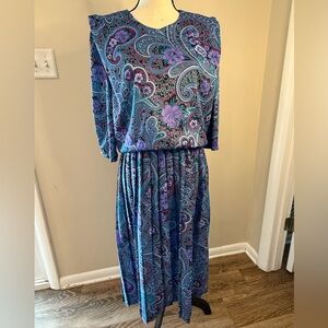 M.C.S. LTD vintage colorful paisley midi dress SZ 10 FLAW